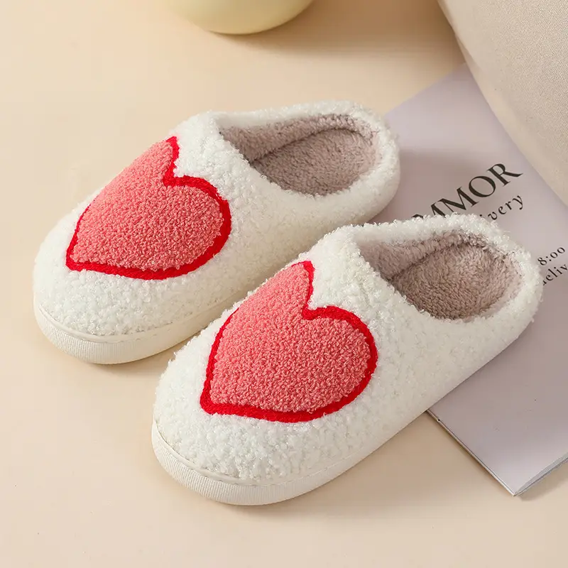 2023 new autumn and winter men and women lovers love cotton slippers home indoor cute cartoon smiley non-slip slippers