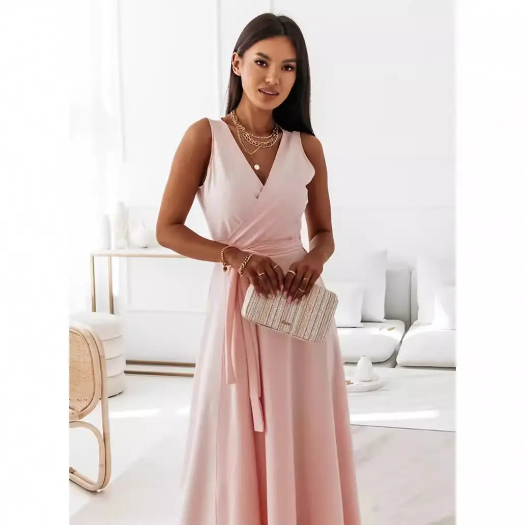 White V-Neck Long Dress for Women 2023 Summer - Image 5