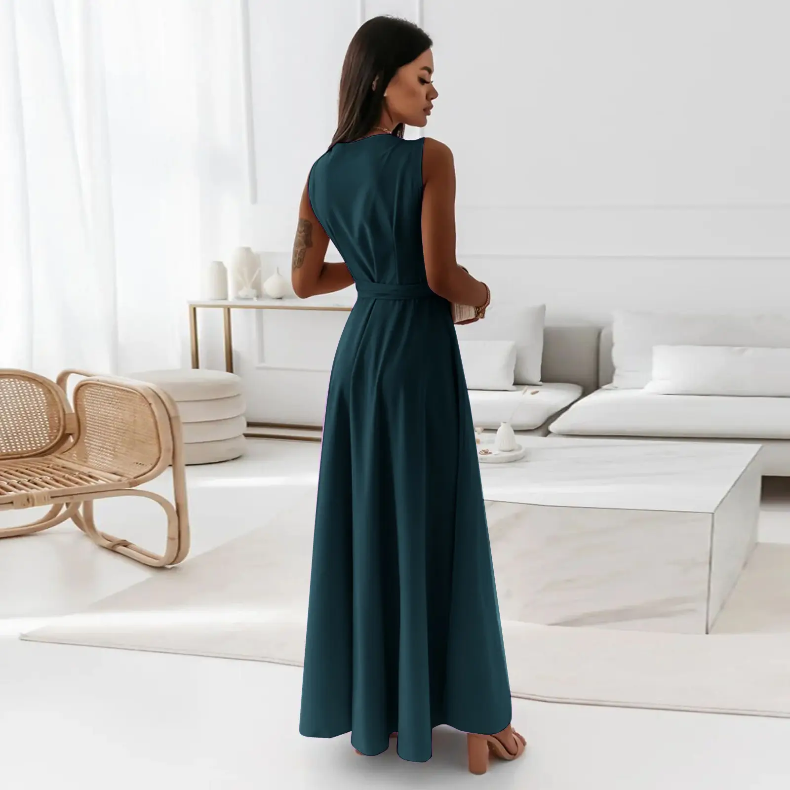 White V-Neck Long Dress for Women 2023 Summer — feature 19