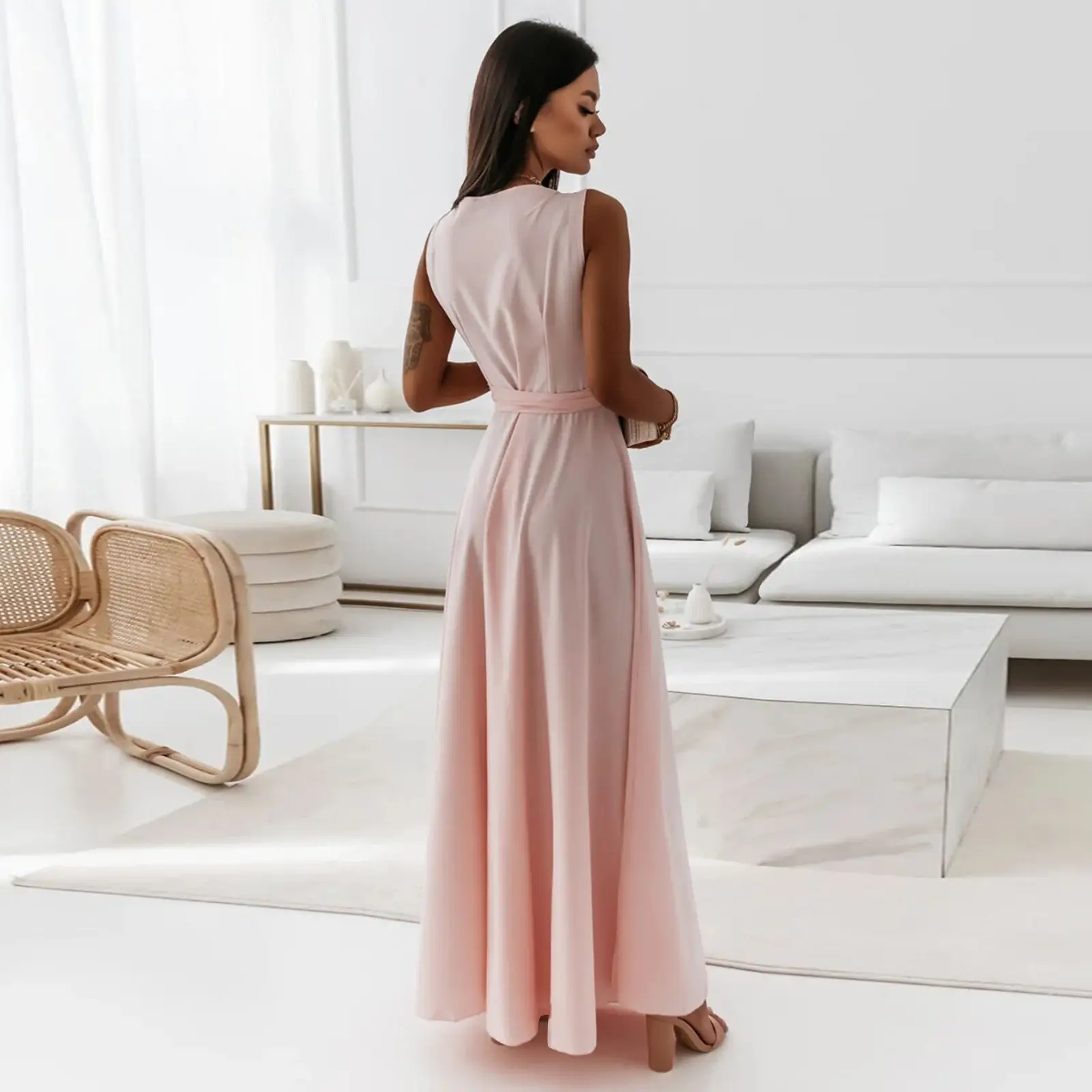 White V-Neck Long Dress for Women 2023 Summer — feature 23