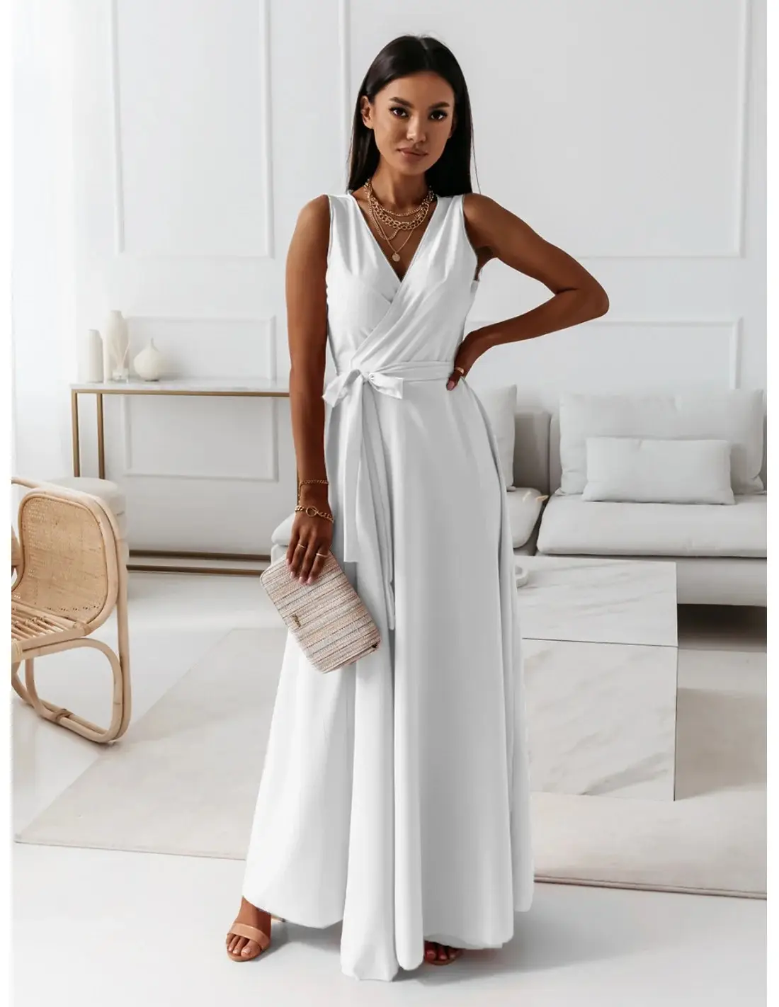 White V-Neck Long Dress for Women 2023 Summer — feature 24