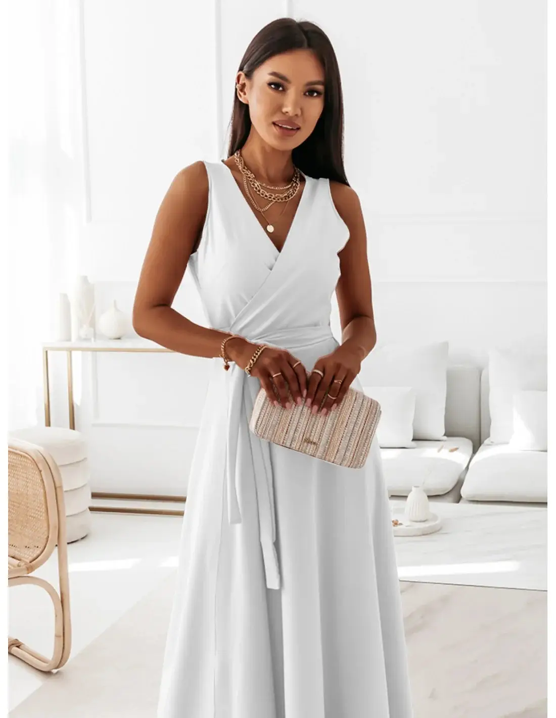 White V-Neck Long Dress for Women 2023 Summer — feature 26