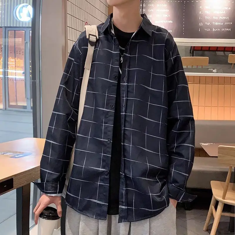 Men's Plaid Long Sleeve Jacket Spring Autumn Loose Fit - Image 3