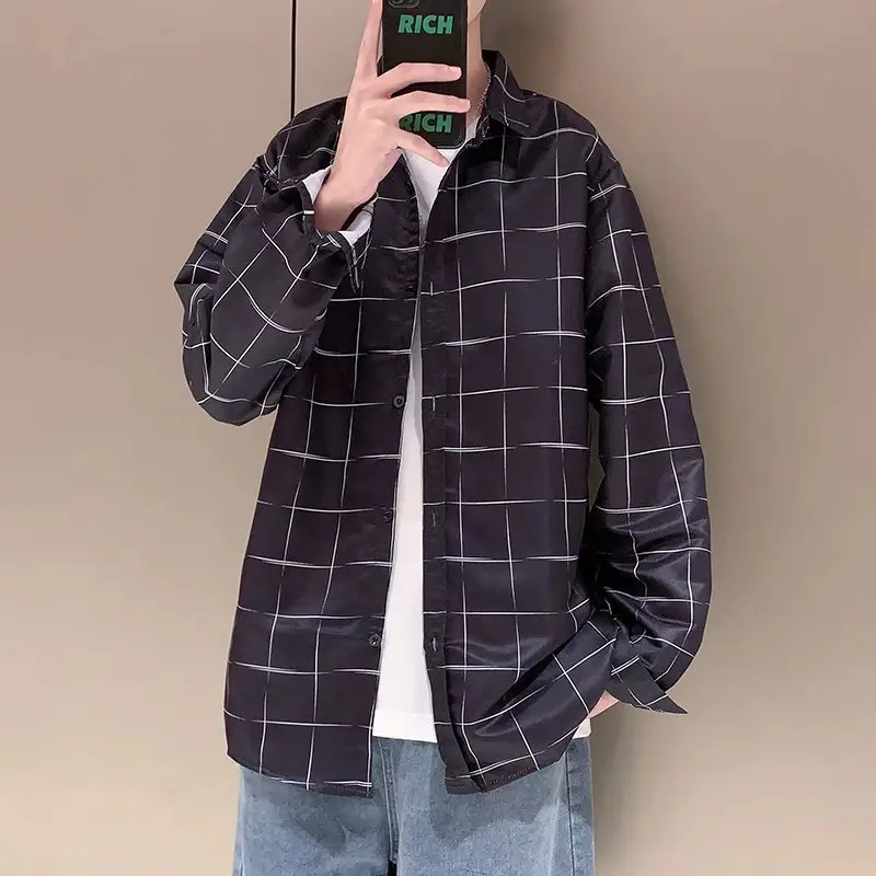 Men's Plaid Long Sleeve Jacket Spring Autumn Loose Fit - Image 2