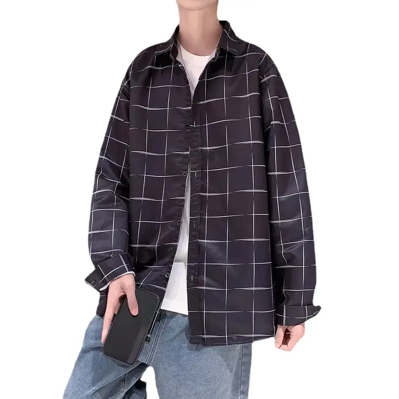 Men's Plaid Long Sleeve Jacket Spring Autumn Loose Fit - Image 5