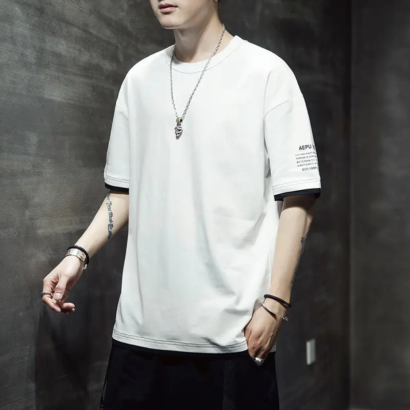 Men Korean Style Short Sleeve White T-Shirt 2020 Summer - Image 7