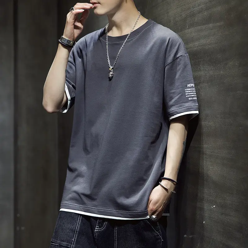 Men Korean Style Short Sleeve White T-Shirt 2020 Summer - Image 2