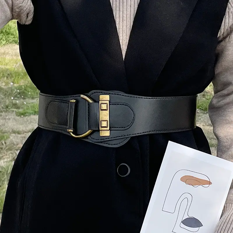 Elasticated Waist Belt for Women with Gold Buckle