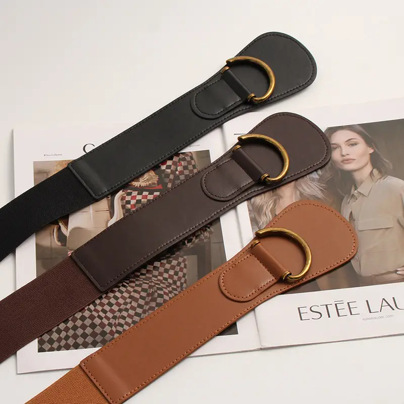Elasticated Waist Belt for Women with Gold Buckle