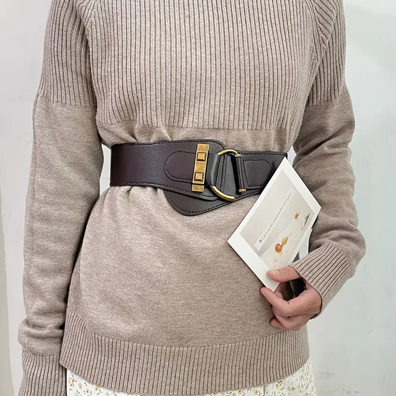 Elasticated Waist Belt for Women with Gold Buckle