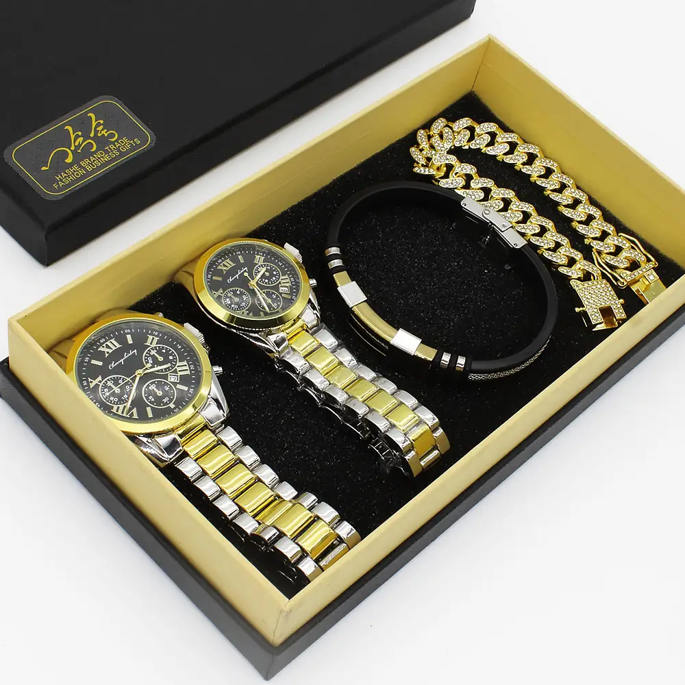 Gold Plated Couple Wristwatch Set with Diamond Bracelet — feature 10