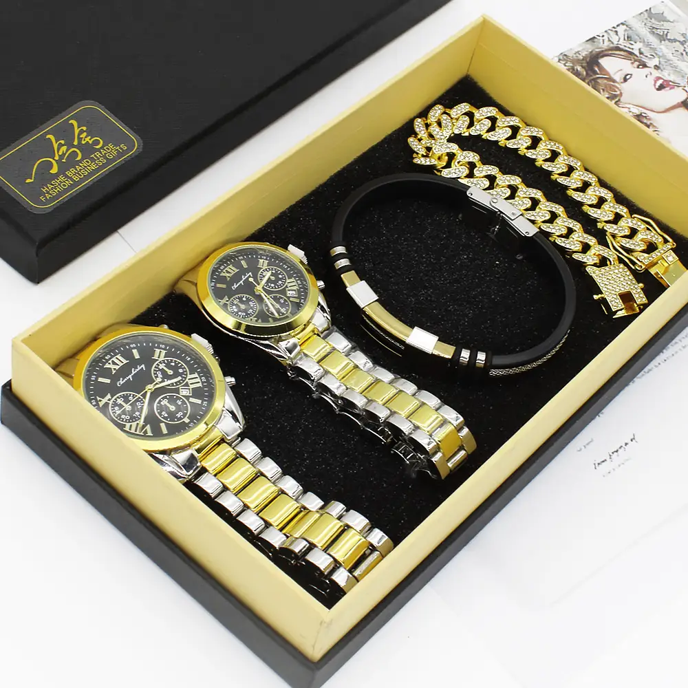 Gold Plated Couple Wristwatch Set with Diamond Bracelet — feature 11