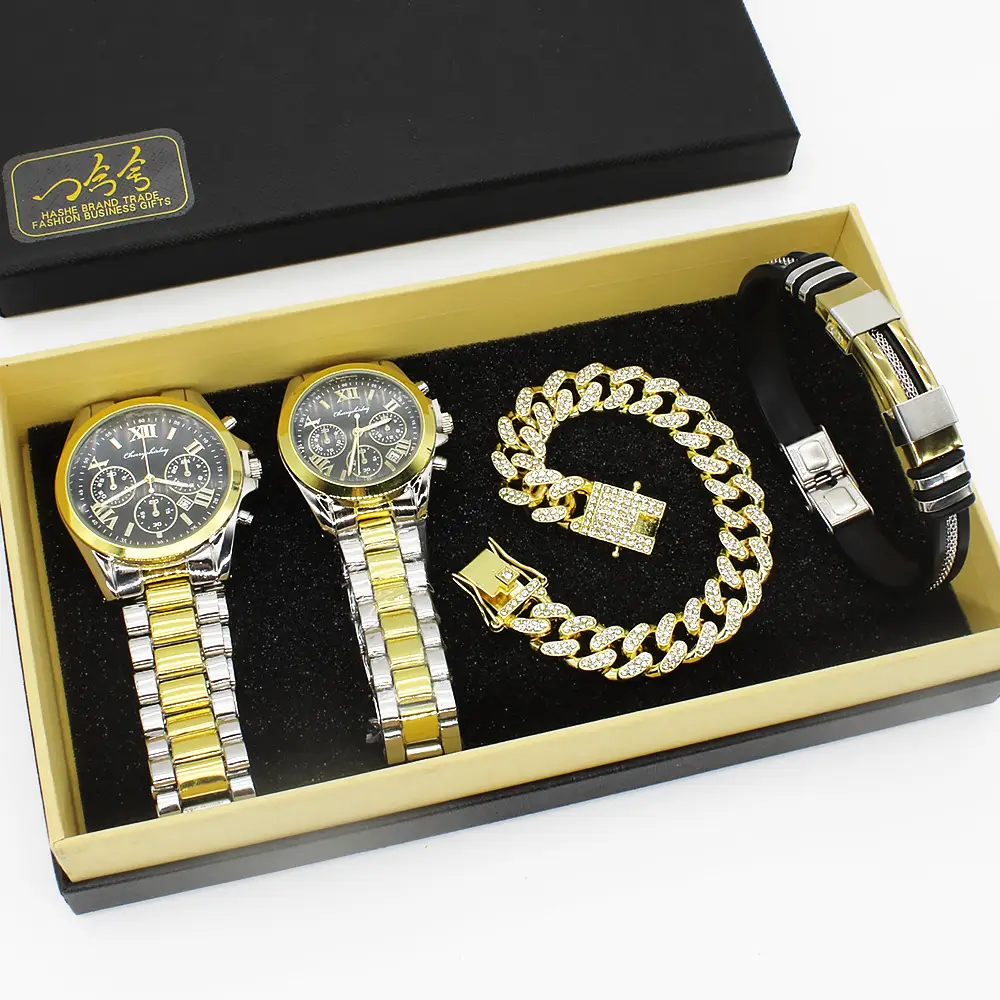 Gold Plated Couple Wristwatch Set with Diamond Bracelet — feature 6