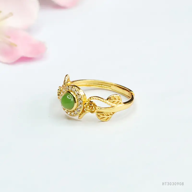 Guan Yu Inlaid Jade Ring Green Center S925 Silver - Image 3