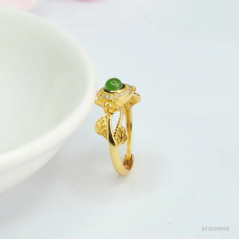 Guan Yu Inlaid Jade Ring Green Center S925 Silver - Image 5