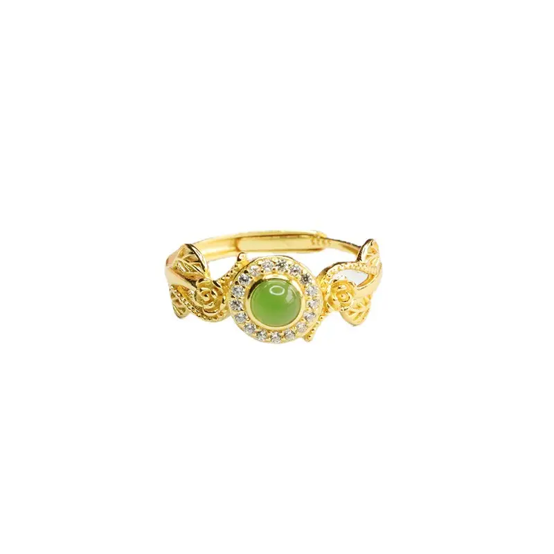 Guan Yu Inlaid Jade Ring Green Center S925 Silver - Image 6