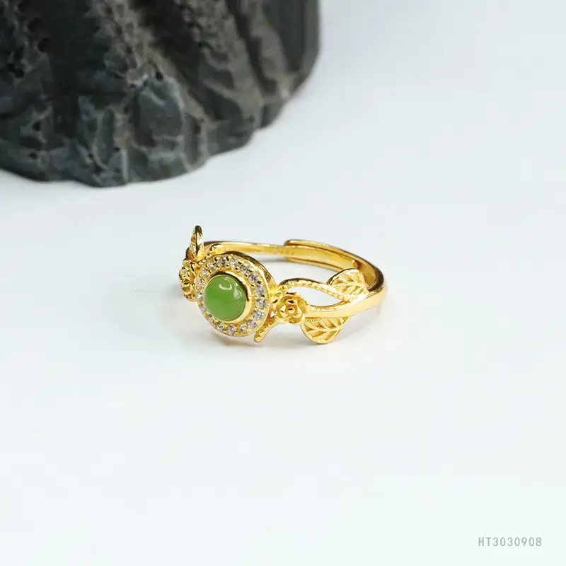Guan Yu Inlaid Jade Ring Green Center S925 Silver — feature 10