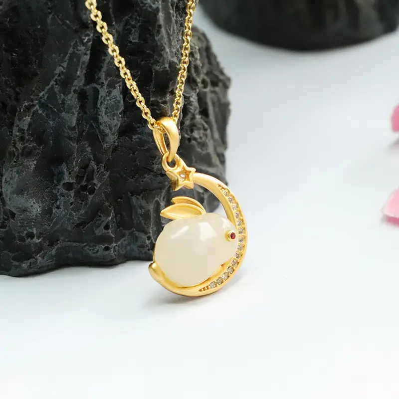 Guan Yu Jade Rabbit Pendant Necklace Gold Plated S925 - Image 4
