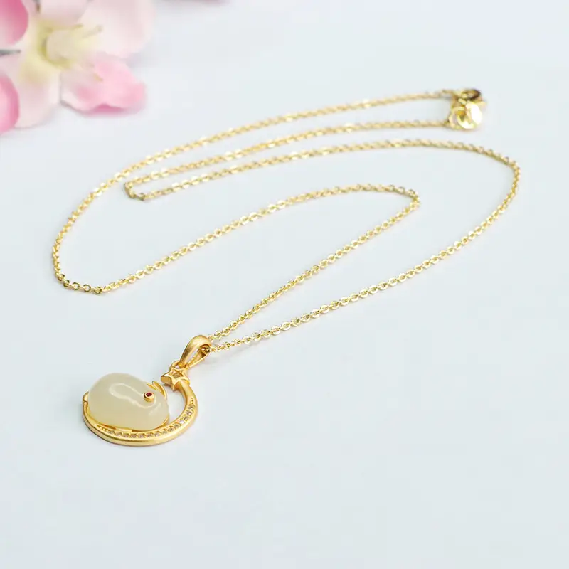 Guan Yu Jade Rabbit Pendant Necklace Gold Plated S925 - Image 5