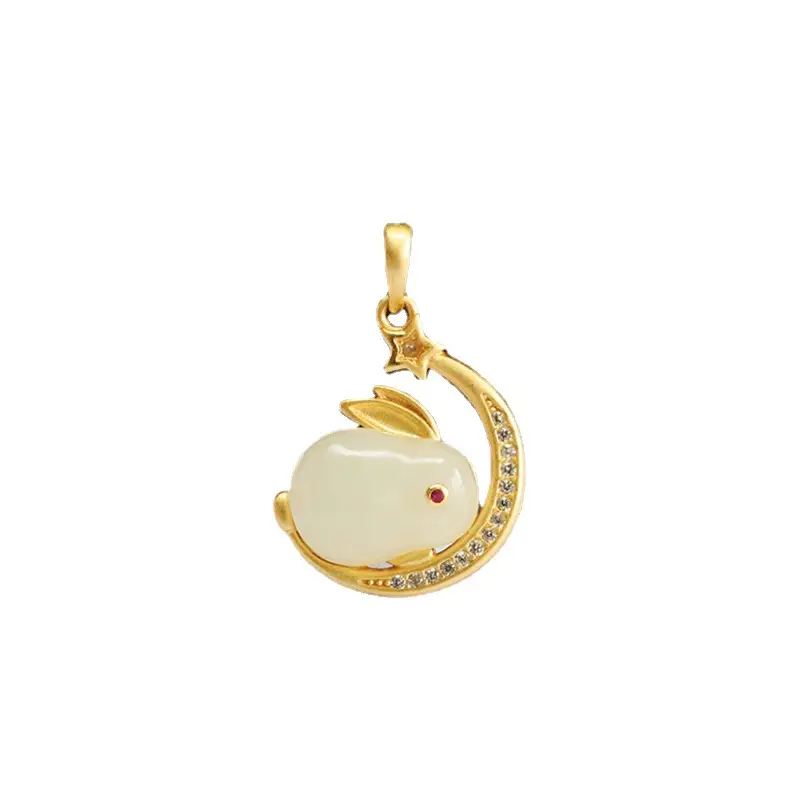 Guan Yu Jade Rabbit Pendant Necklace Gold Plated S925 - Image 6