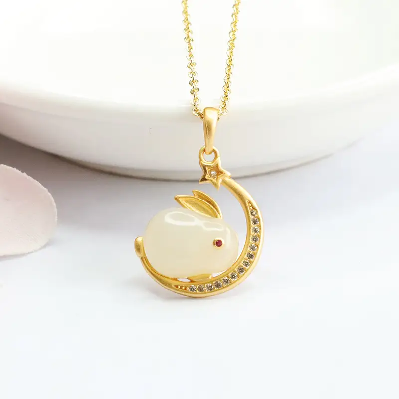 Guan Yu Jade Rabbit Pendant Necklace Gold Plated S925 — feature 7