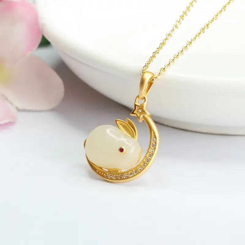 Guan Yu Jade Rabbit Pendant Necklace Gold Plated S925 — feature 8