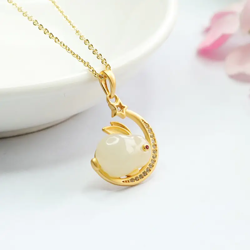 Guan Yu Jade Rabbit Pendant Necklace Gold Plated S925 — feature 9