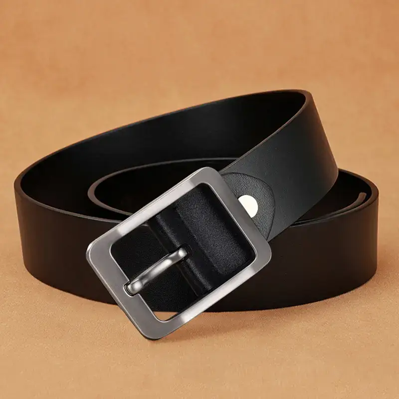 Men's Vintage Pin Buckle Black Cowhide Belt - Image 5