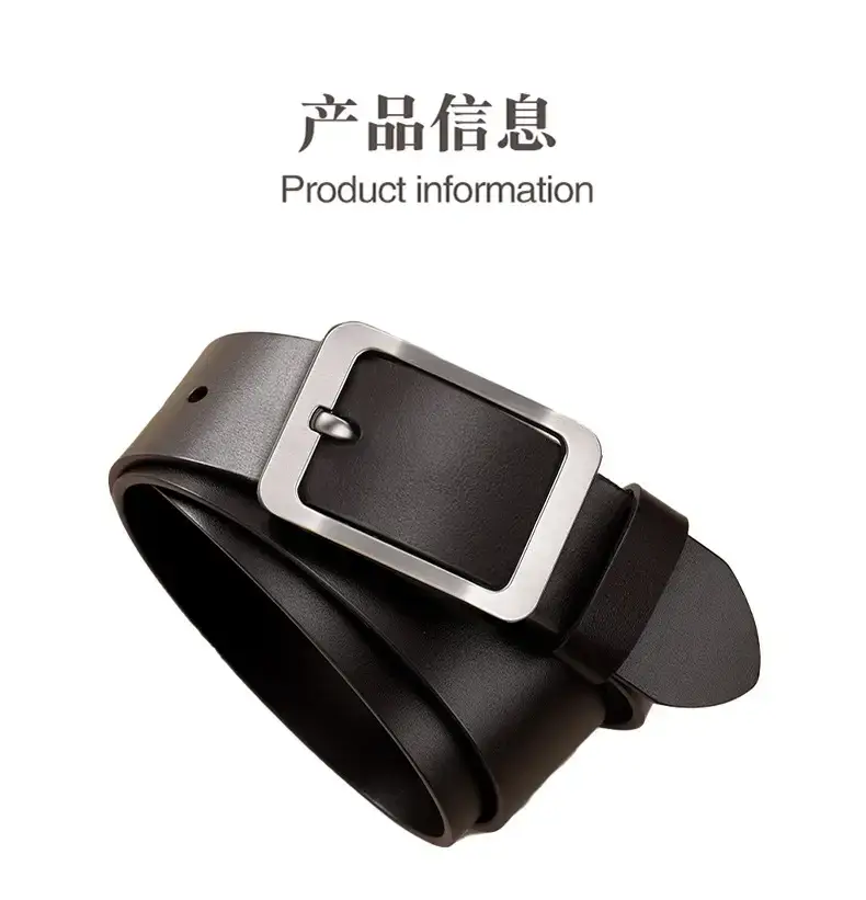 Men's Vintage Pin Buckle Black Cowhide Belt — feature 10