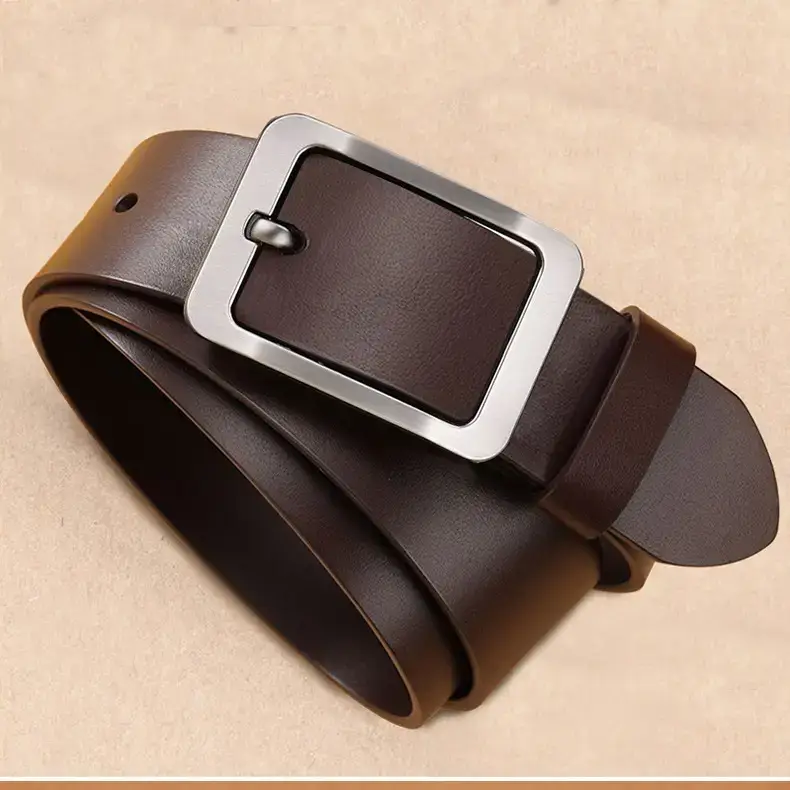 Men's Vintage Pin Buckle Black Cowhide Belt — feature 13