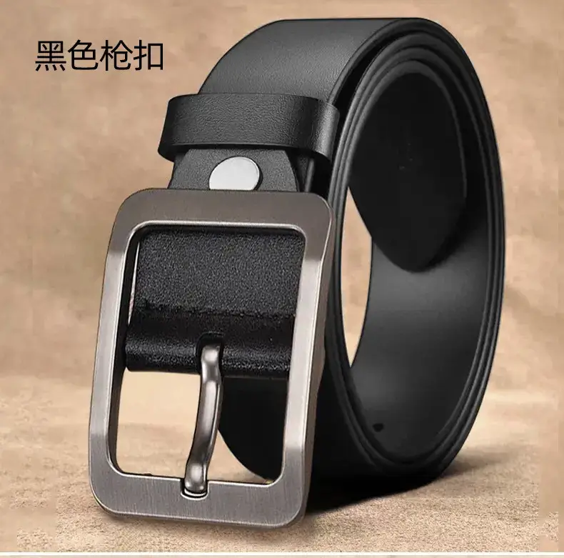 Men's Vintage Pin Buckle Black Cowhide Belt — feature 15