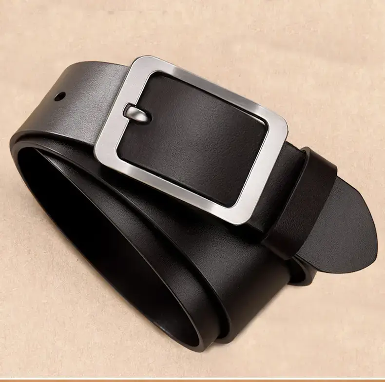 Men's Vintage Pin Buckle Black Cowhide Belt — feature 16