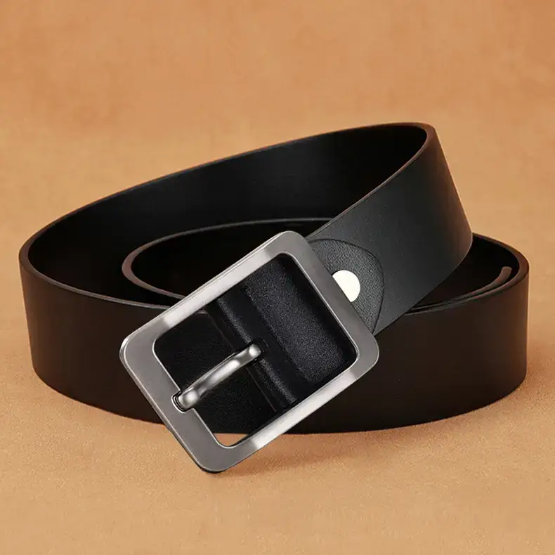 Men's Vintage Pin Buckle Black Cowhide Belt — feature 17
