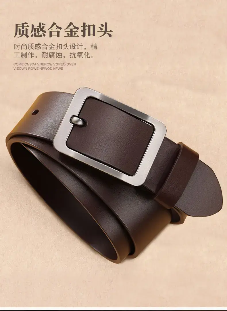Men's Vintage Pin Buckle Black Cowhide Belt — feature 3