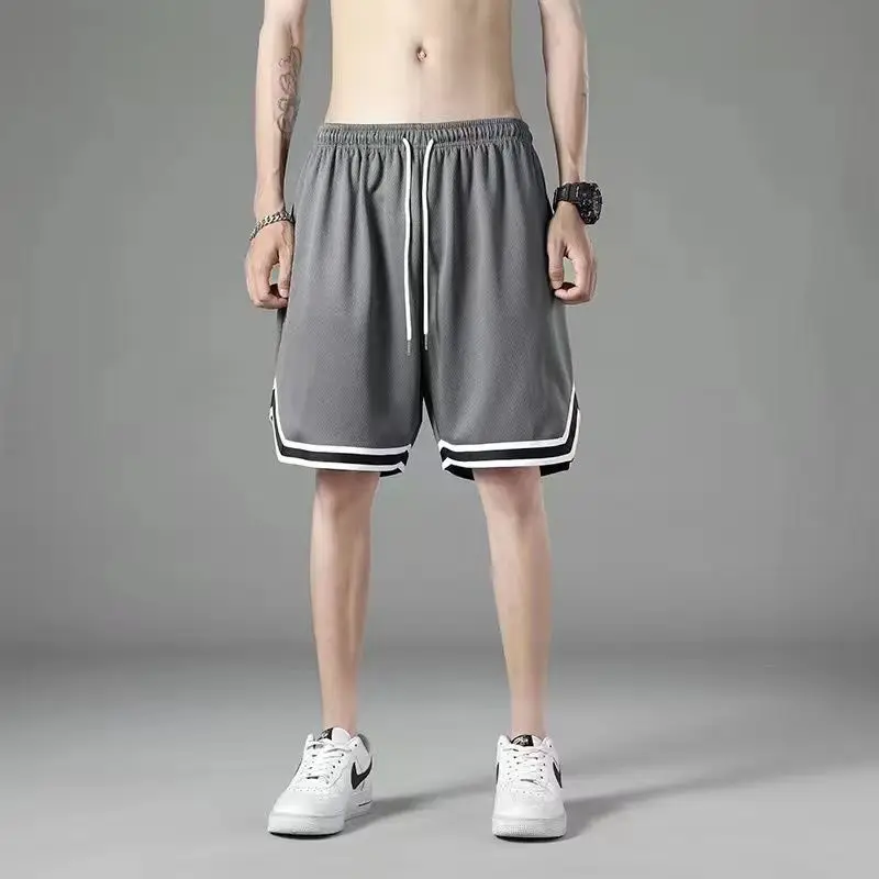Men Mesh Running Shorts Black White Mid Length - Image 2