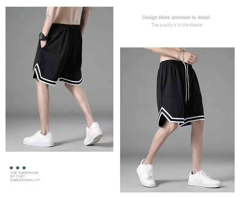 Men Mesh Running Shorts Black White Mid Length — feature 10