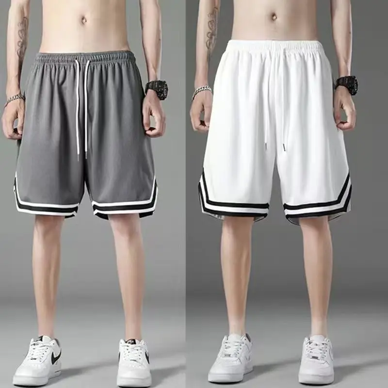 Men Mesh Running Shorts Black White Mid Length — feature 11