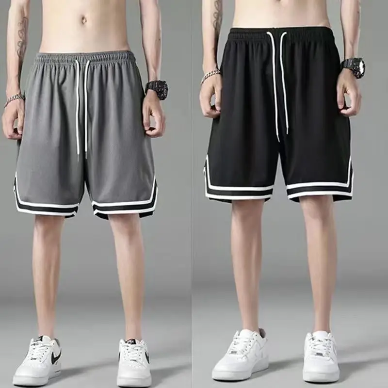 Men Mesh Running Shorts Black White Mid Length — feature 12