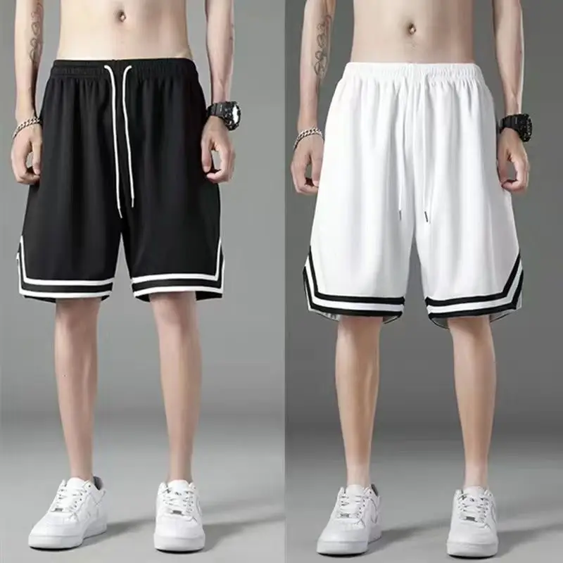 Men Mesh Running Shorts Black White Mid Length — feature 13