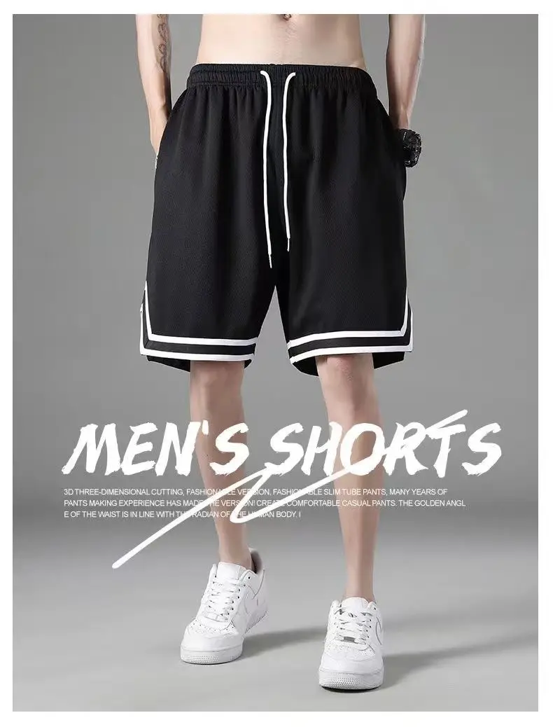 Men Mesh Running Shorts Black White Mid Length — feature 4