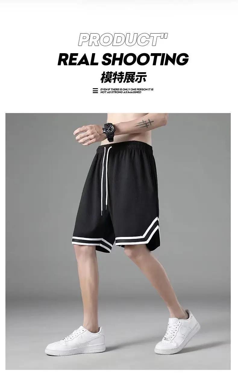 Men Mesh Running Shorts Black White Mid Length — feature 7