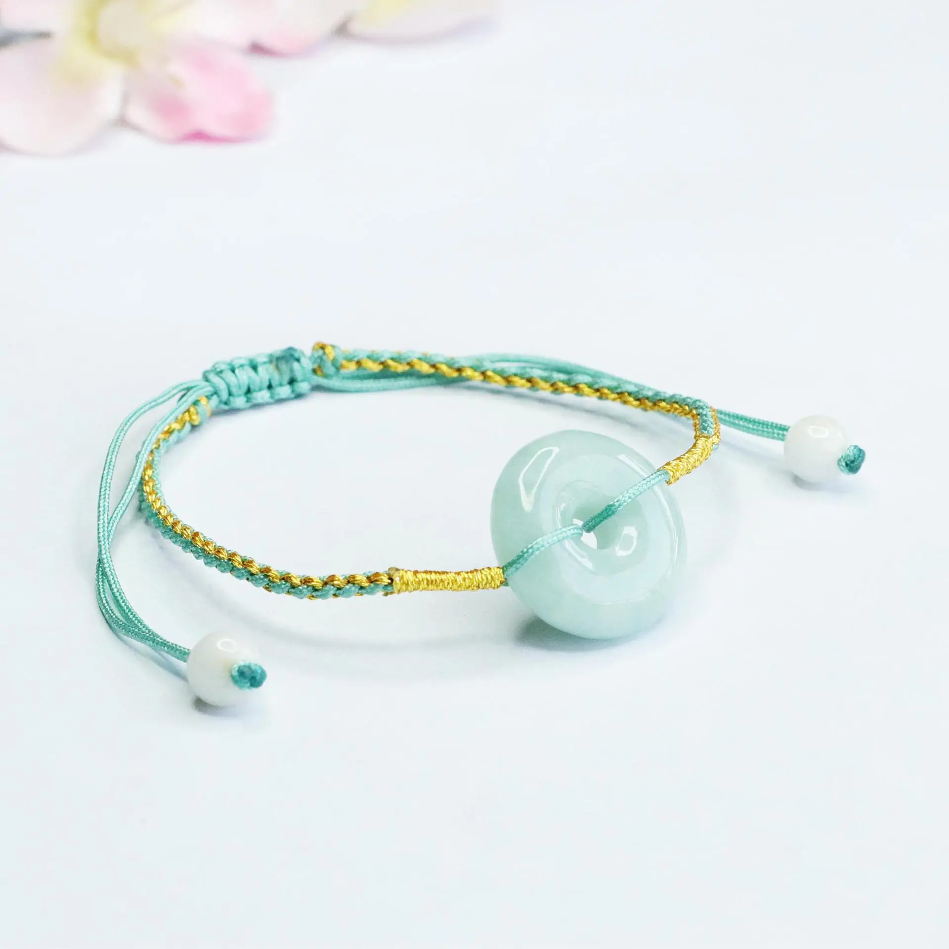 Jade Peace Pendant Bracelet Green White - Image 3