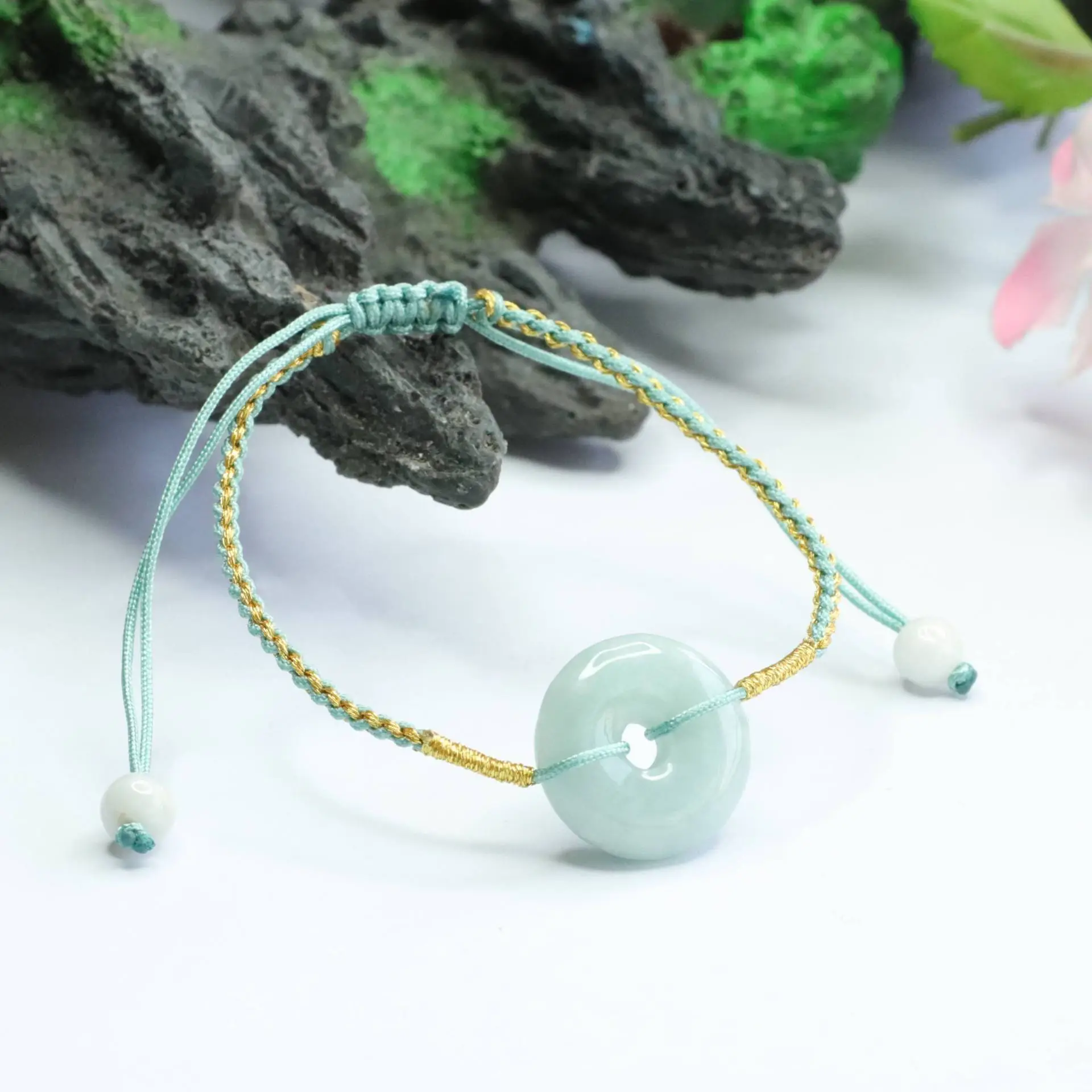 Jade Peace Pendant Bracelet Green White - Image 4