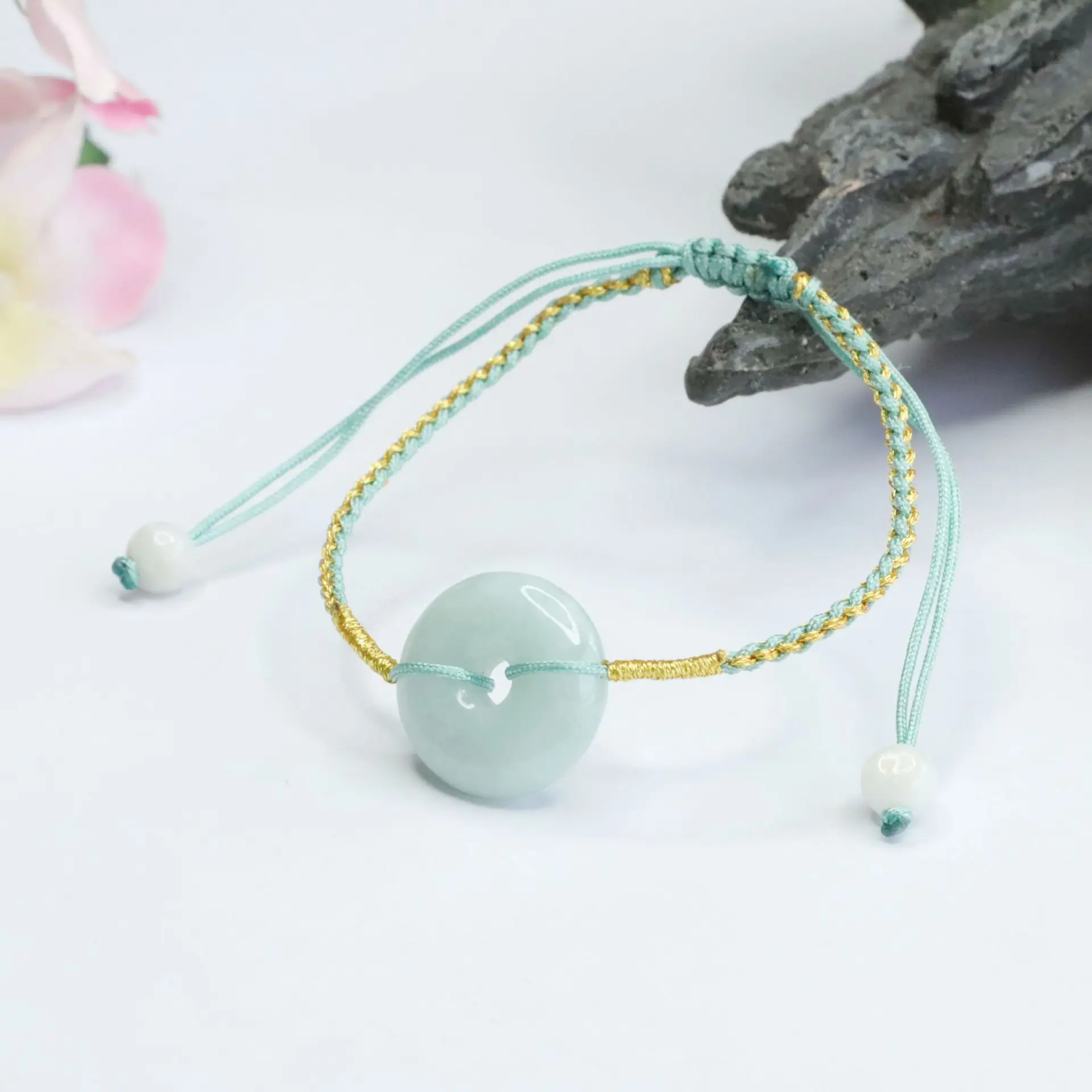Jade Peace Pendant Bracelet Green White - Image 5