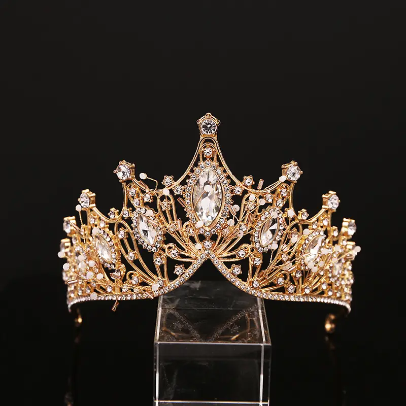 Cross-Border Bridal Crown Handmade Jewelry Rhinestone Tiara European and American Crown Children's Hair Accessories Adult Birthday Baking Dress — feature 5