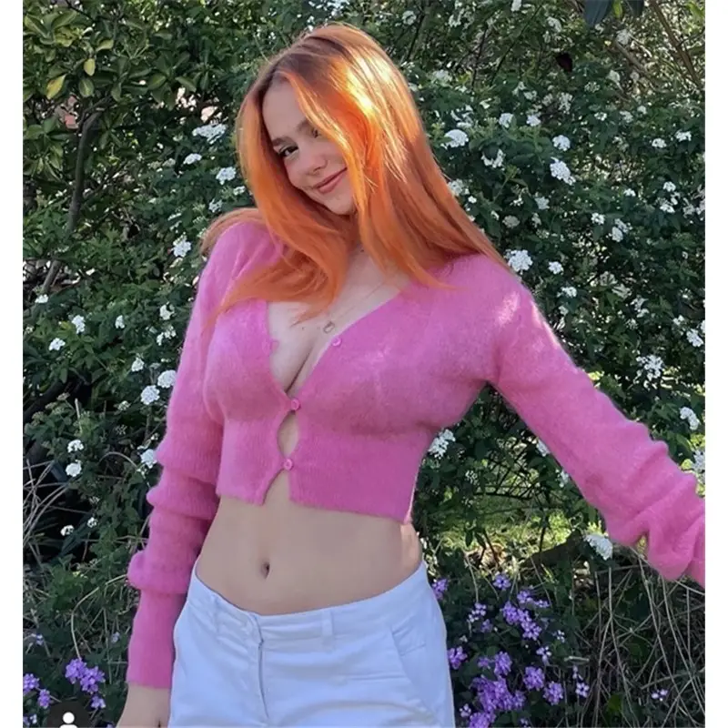 Green Single-Breasted Knitted Cardigan for Women
