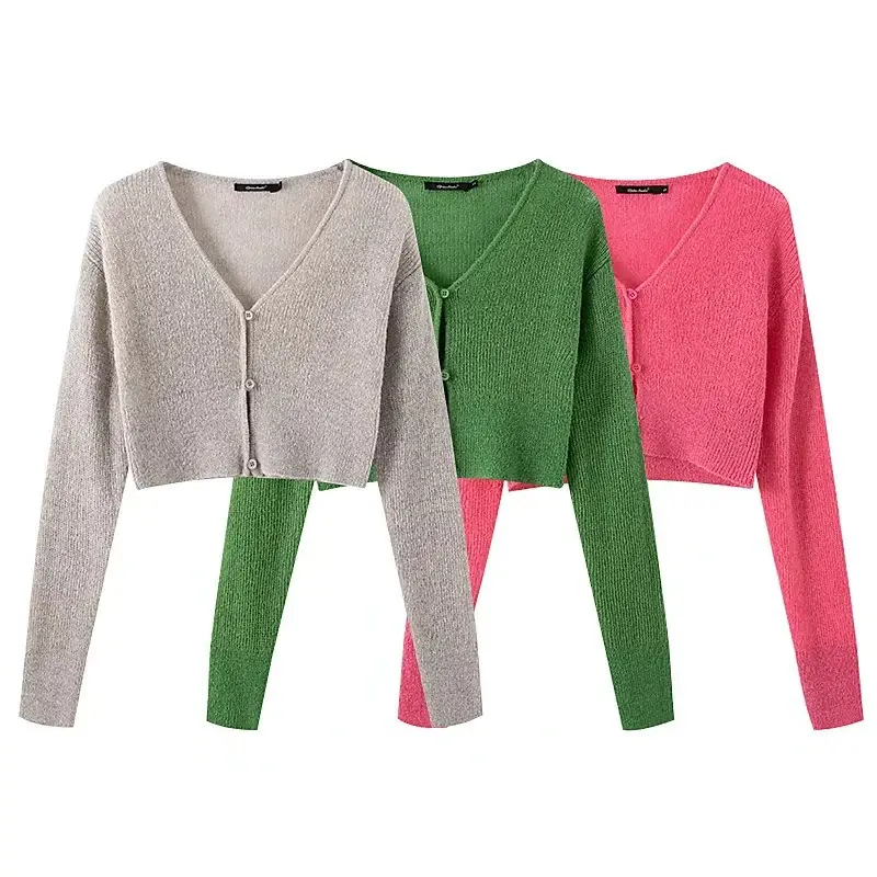 Green Single-Breasted Knitted Cardigan for Women