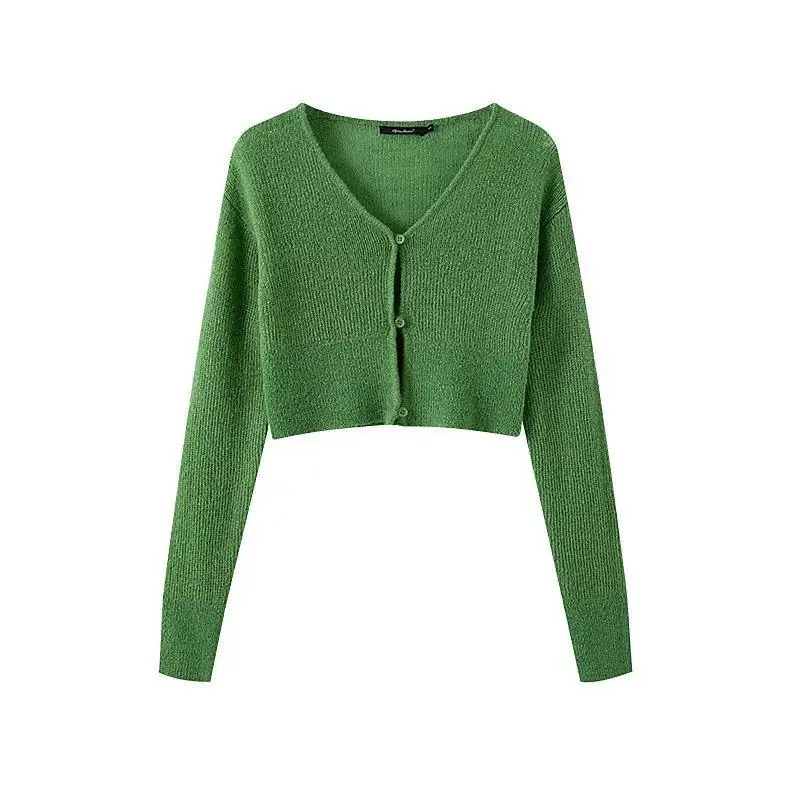 Green Single-Breasted Knitted Cardigan for Women