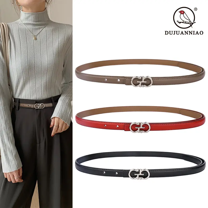 Blue Leather Belt with Gold Buckle for Women - Image 24