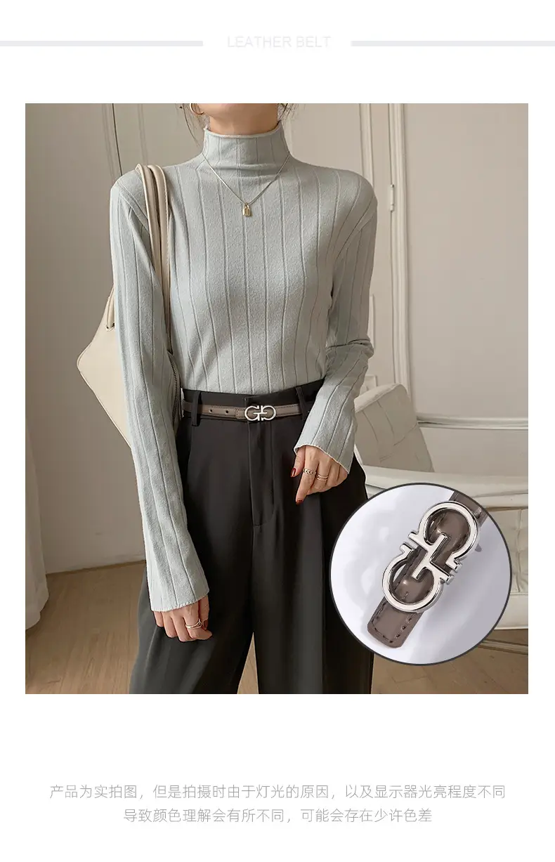 Blue Leather Belt with Gold Buckle for Women β feature 2